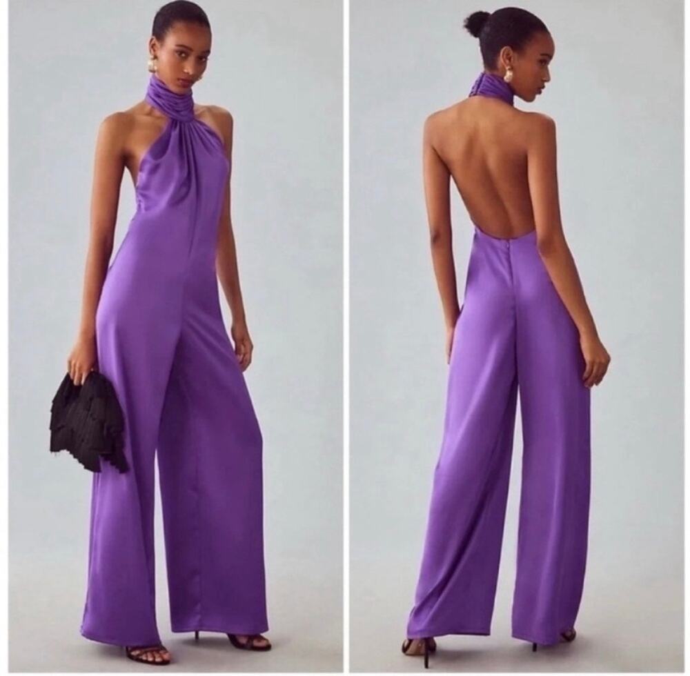 Katie May Robbie Open-Back Halter Jumpsuit Purple Size Small